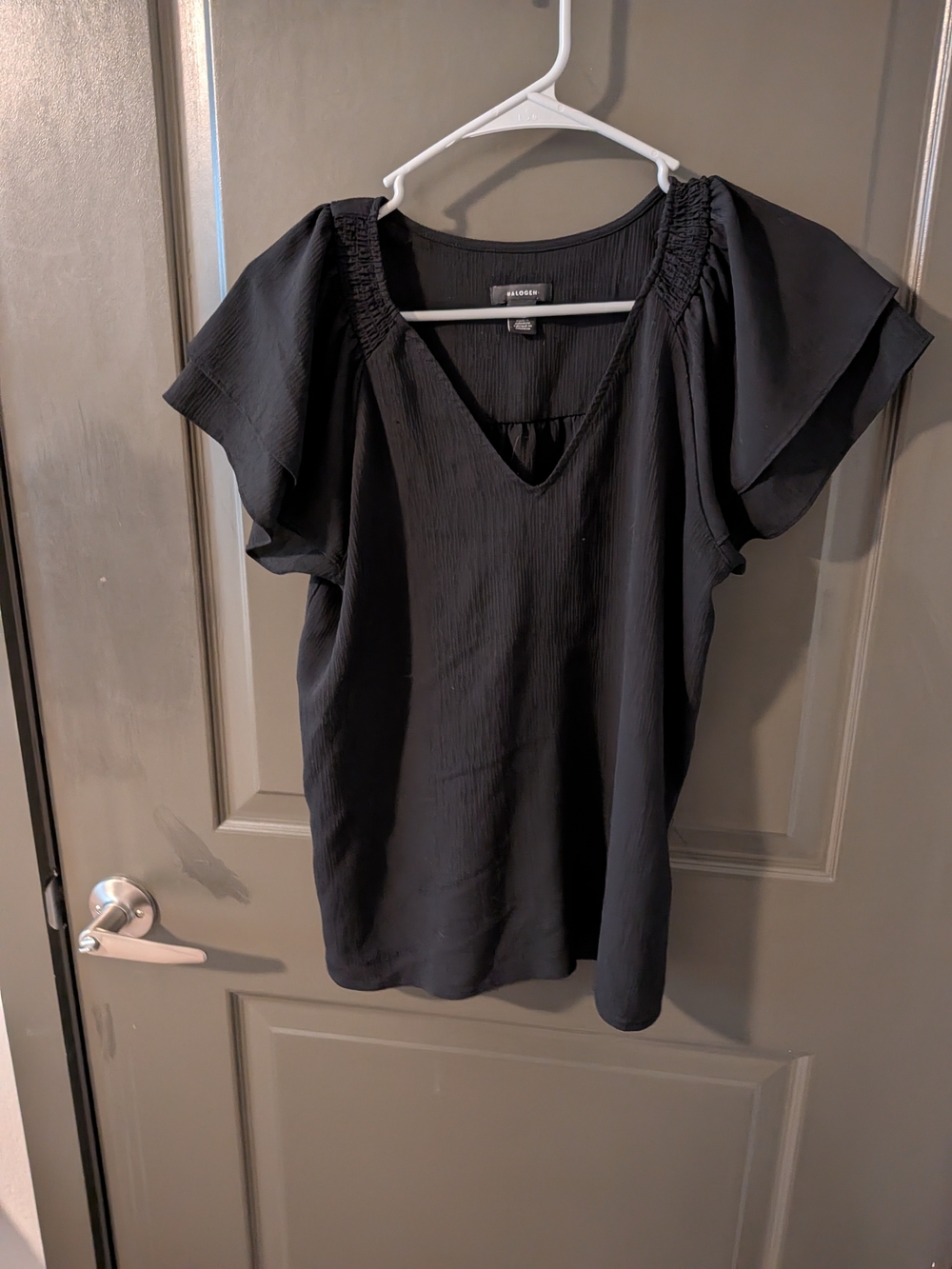 Halogen Black V-Neck Flutter Sleeve Top